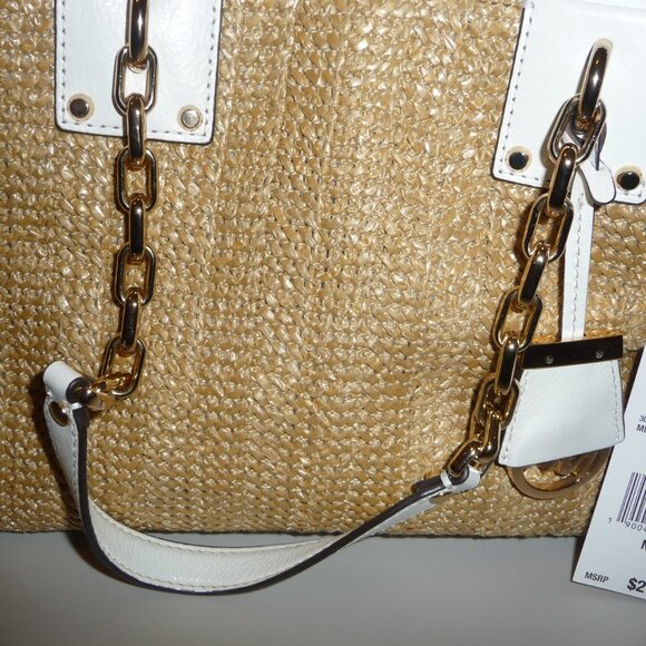 Michael Kors Rosalie Straw Handbag Crossbody Nautical Beach Bag - Picture 8 of 8